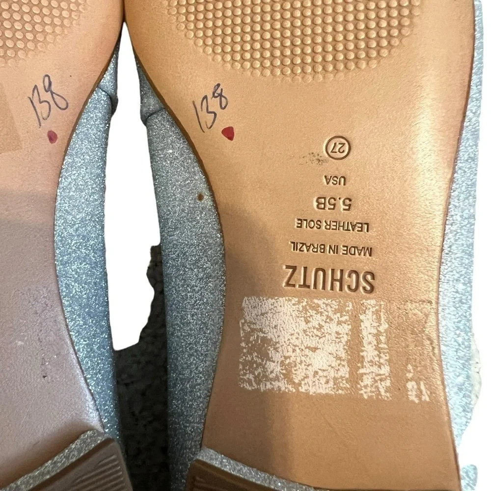 Schutz‎ Flats Pointed Toe Sparkle Metallic Silver Shoes Size 5.5 New without Box